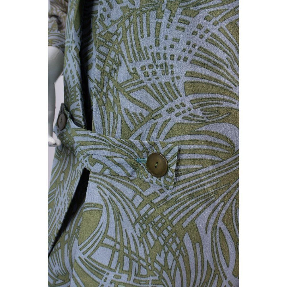 1970's Vintage Barkloth Dress Women's M Blue Green - Picture 6 of 7